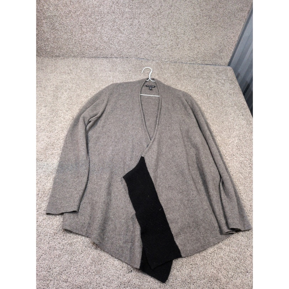 Eileen Fisher Women Large Open Front Cardigan Sweater Taupe Black Colorblock L/G